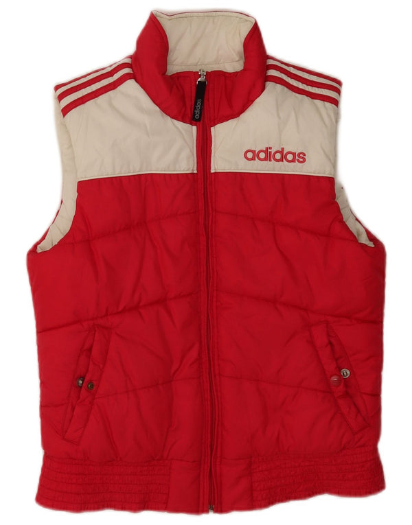 Gilet imbottito reversibile con grafica Adidas da donna UK 10 Small Rosso Colourblock
