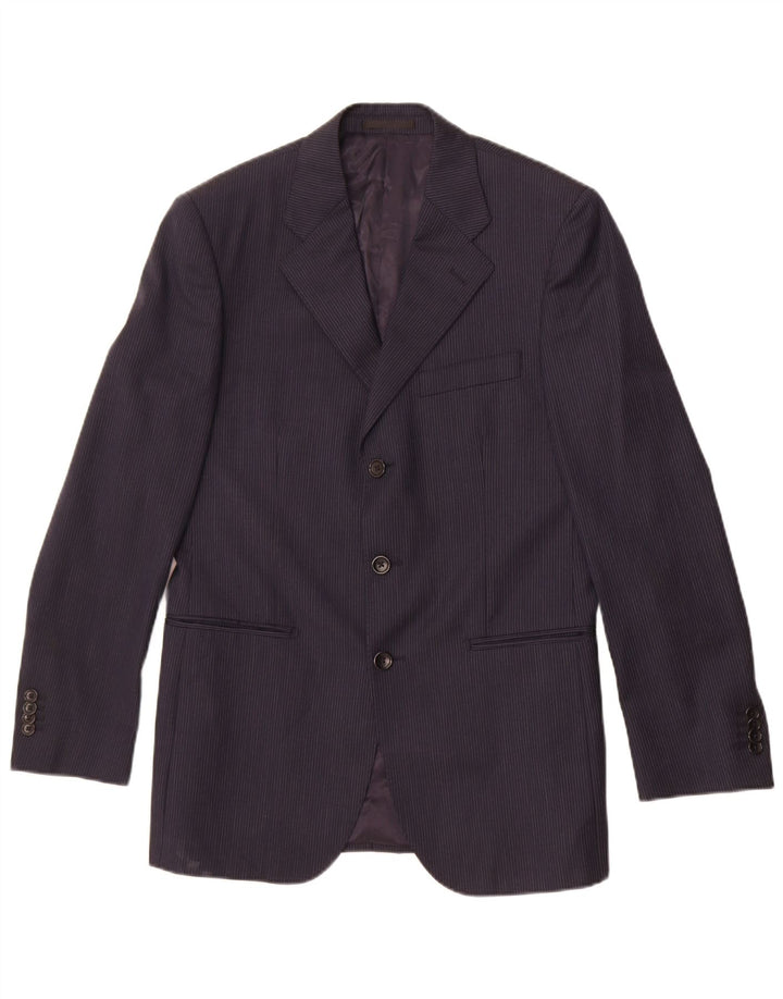 Giacca blazer da uomo a 3 bottoni Boggi IT 46 piccola in lana gessata blu navy