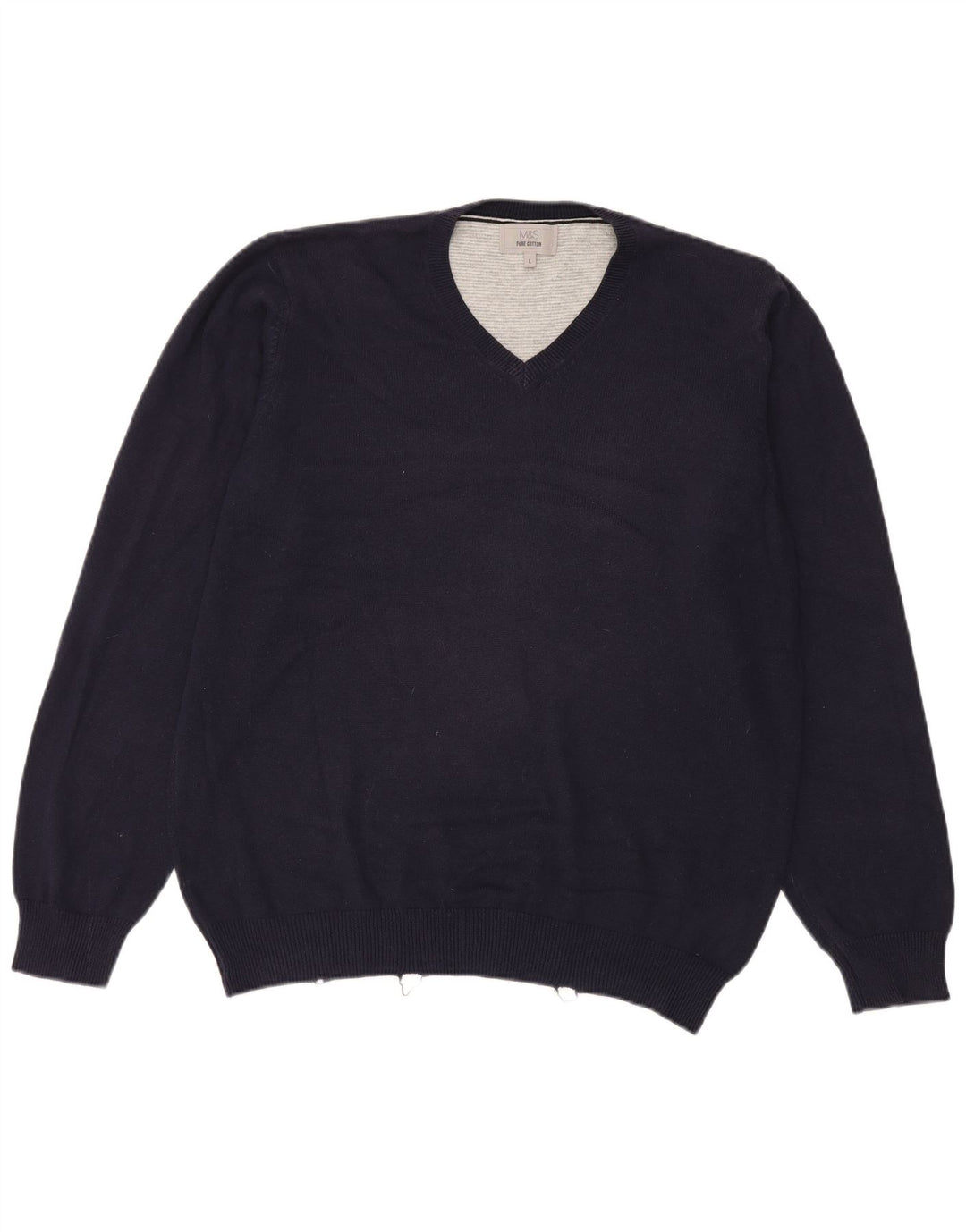 Maglione da uomo con scollo a V Marks & Spencer grande in cotone blu navy