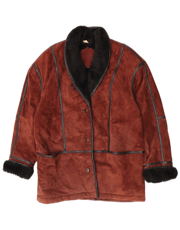 Cappotto in shearling vintage da donna, vestibilità ampia, UK 12, color block marrone medio