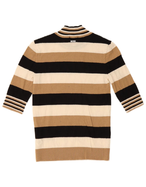 Maglione maglione da donna con collo alto Hugo Boss UK 10 piccolo multicolore