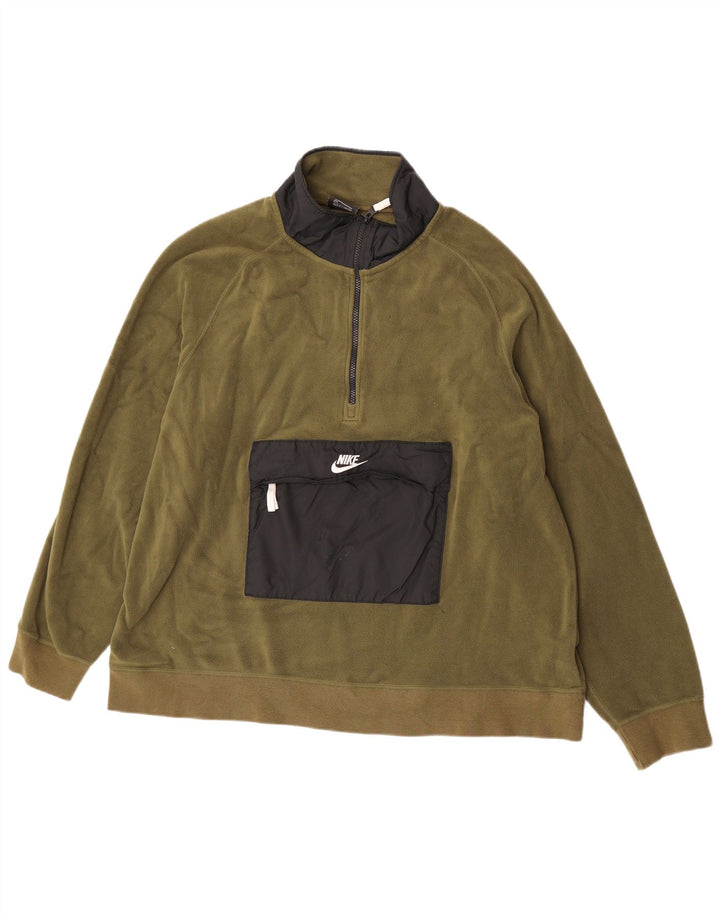 Maglione in pile Nike da uomo con zip e collo 2XL poliestere color block kaki