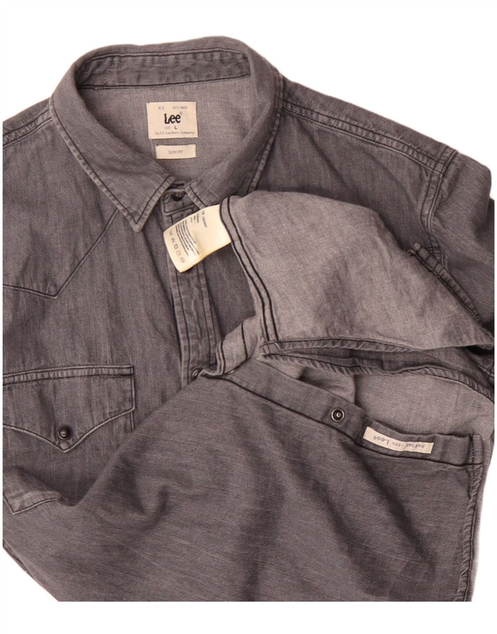 Camicia in denim slim fit da uomo Lee grande cotone grigio