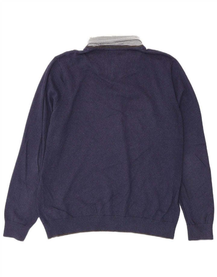 MARKS & SPENCER Maglione da uomo con scollo a V grande motivo a quadri blu navy