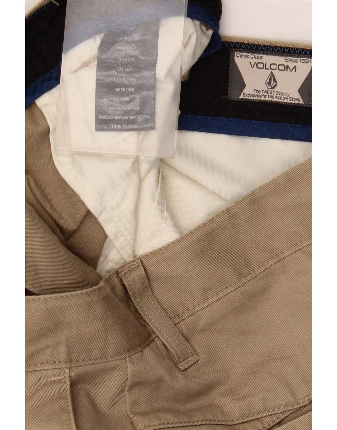 Pantaloni chino slim da uomo Volcom W36 L34 in cotone beige