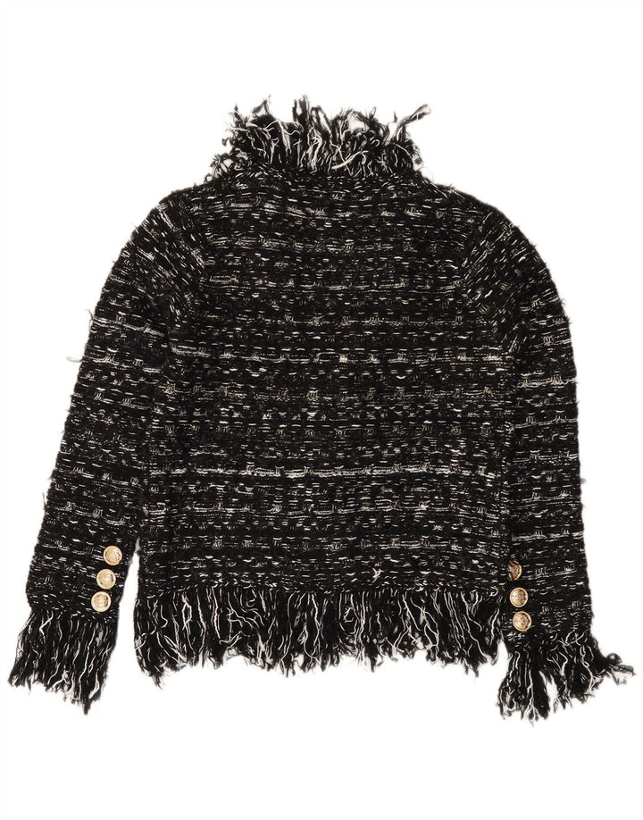 Maglione cardigan da donna VINTAGE UK 10 piccolo acrilico a strisce nere