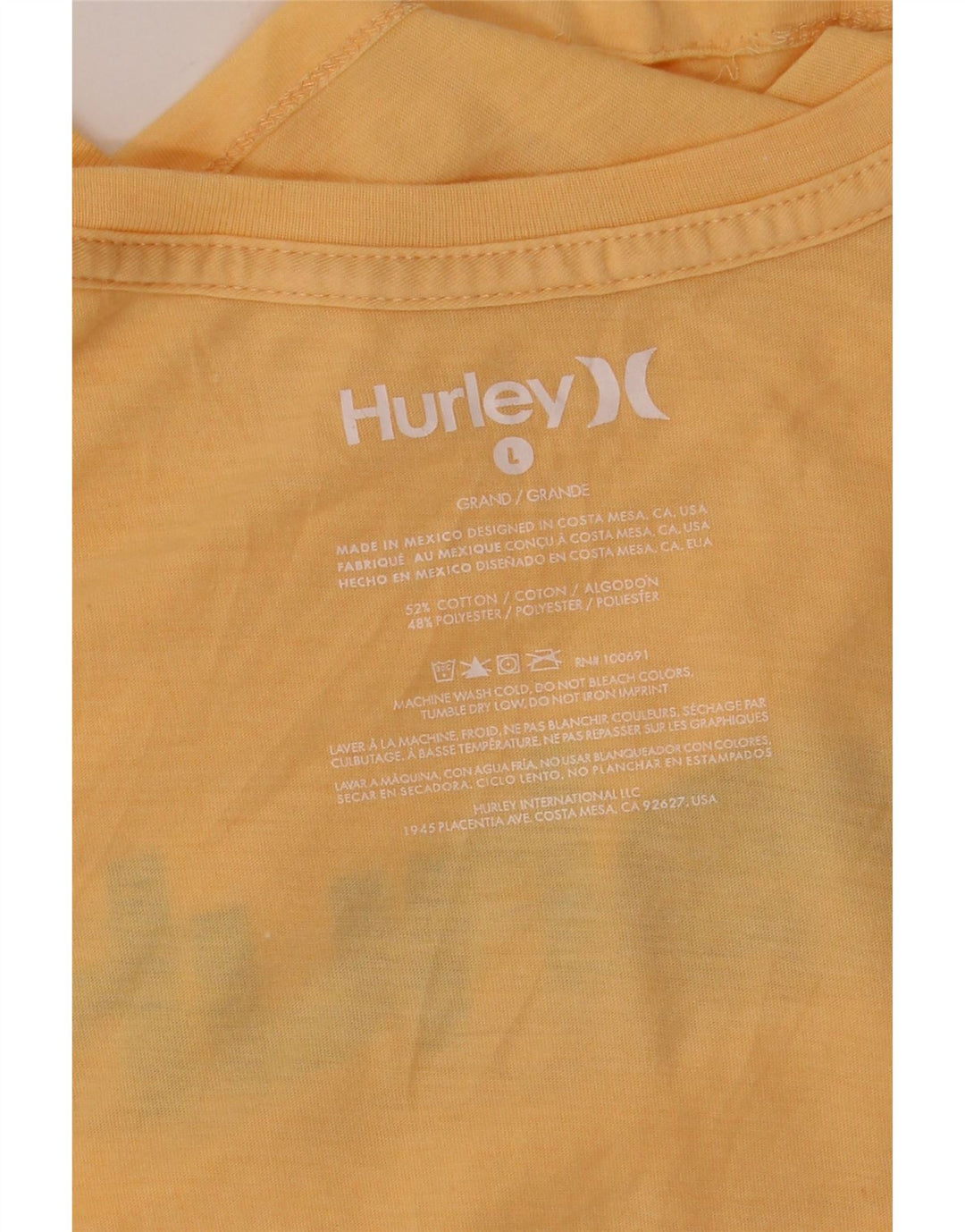 T-shirt grafica da uomo HURLEY grande in cotone giallo