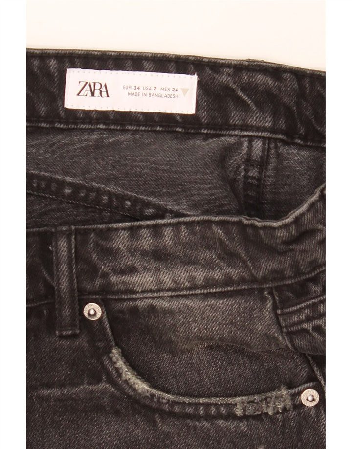 Pantaloncini in denim invecchiato ZARA da donna EU 34 2XS W24 neri