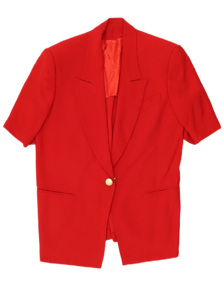 Vintage Womens 1 Button Short Sleeve Blazer Jacket UK 14 Medium Red