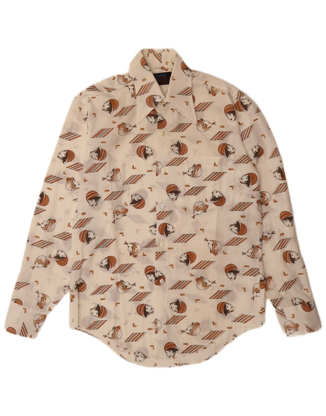 Camicia da uomo con motivo astratto VINTAGE taglia 14 14 1/2 piccola bianco sporco