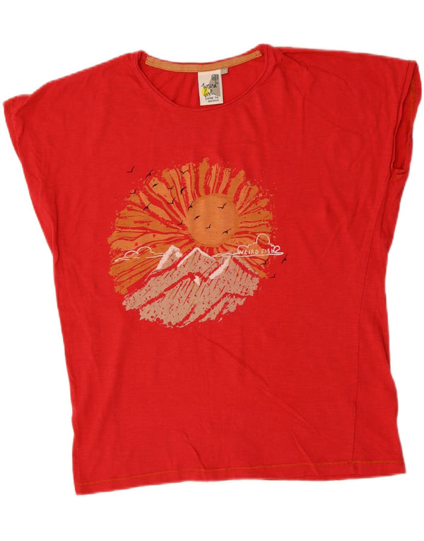 WEIRD FISH Womens Graphic T-Shirt Top UK 12 Medium  Red Cotton