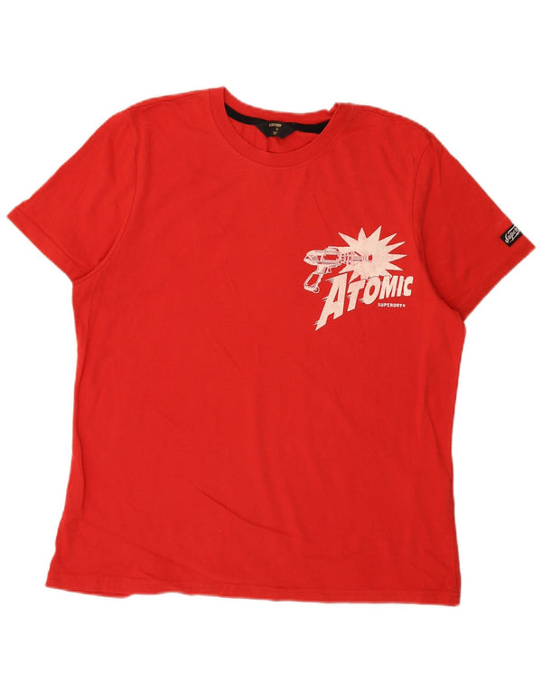 T-shirt grafica da donna Superdry Top UK 16 grande rosso cotone