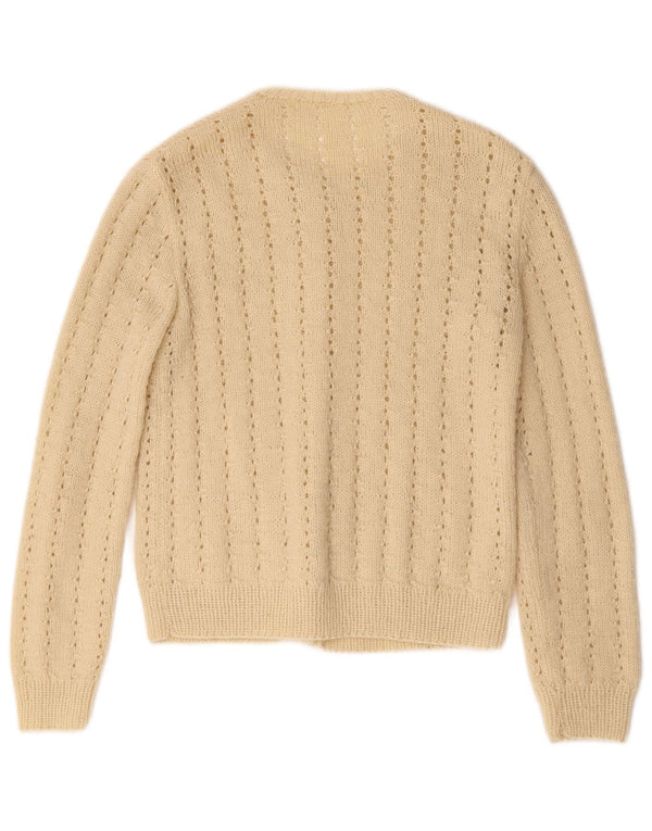 Maglione cardigan da donna vintage UK 10 piccolo beige