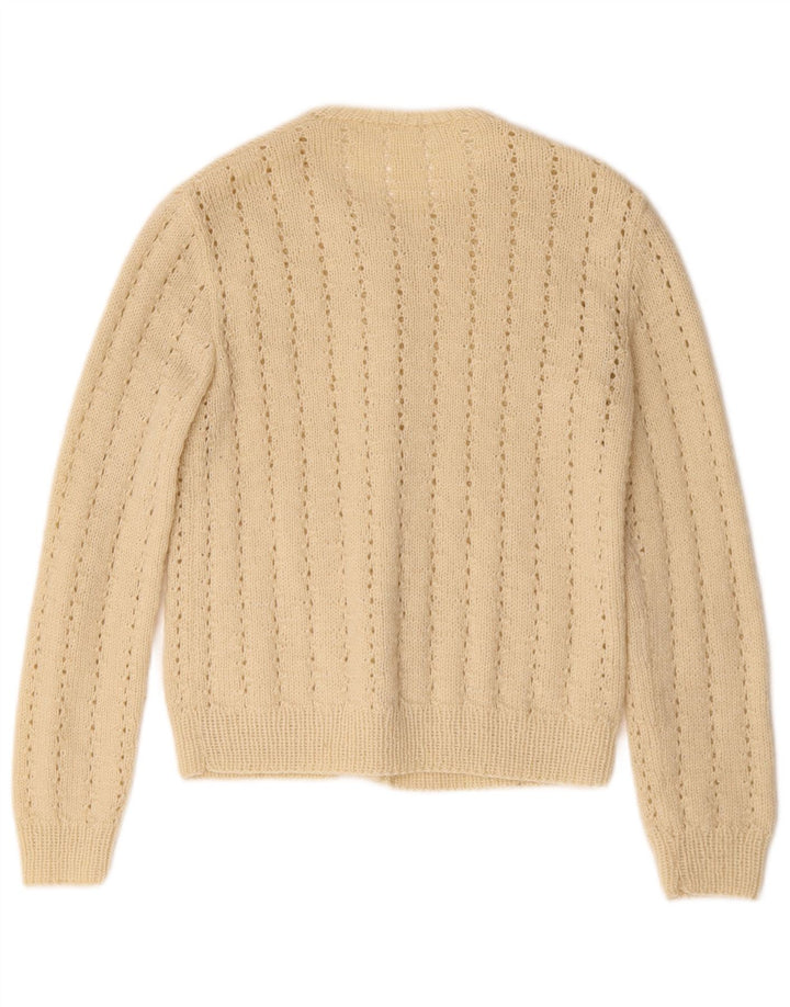 Maglione cardigan da donna vintage UK 10 piccolo beige