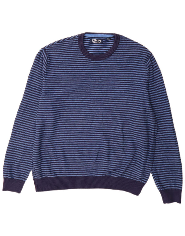 Maglione maglione girocollo da uomo Chaps XL in cotone a righe blu