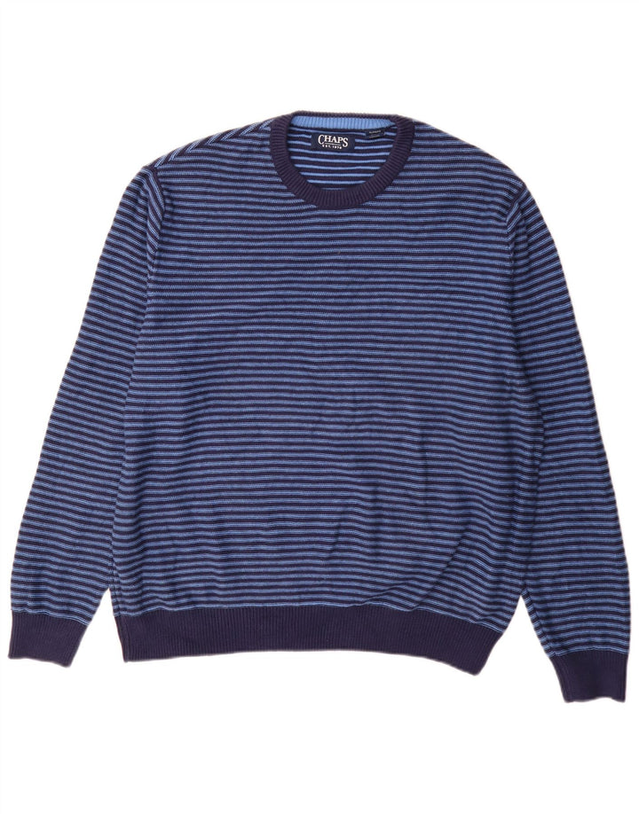 Maglione maglione girocollo da uomo Chaps XL in cotone a righe blu