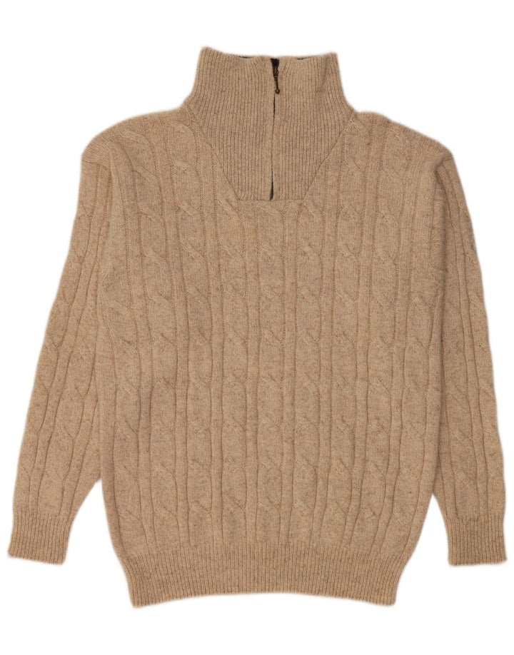 GIANI FEROTI Maglione da uomo con zip e collo grande in lana beige