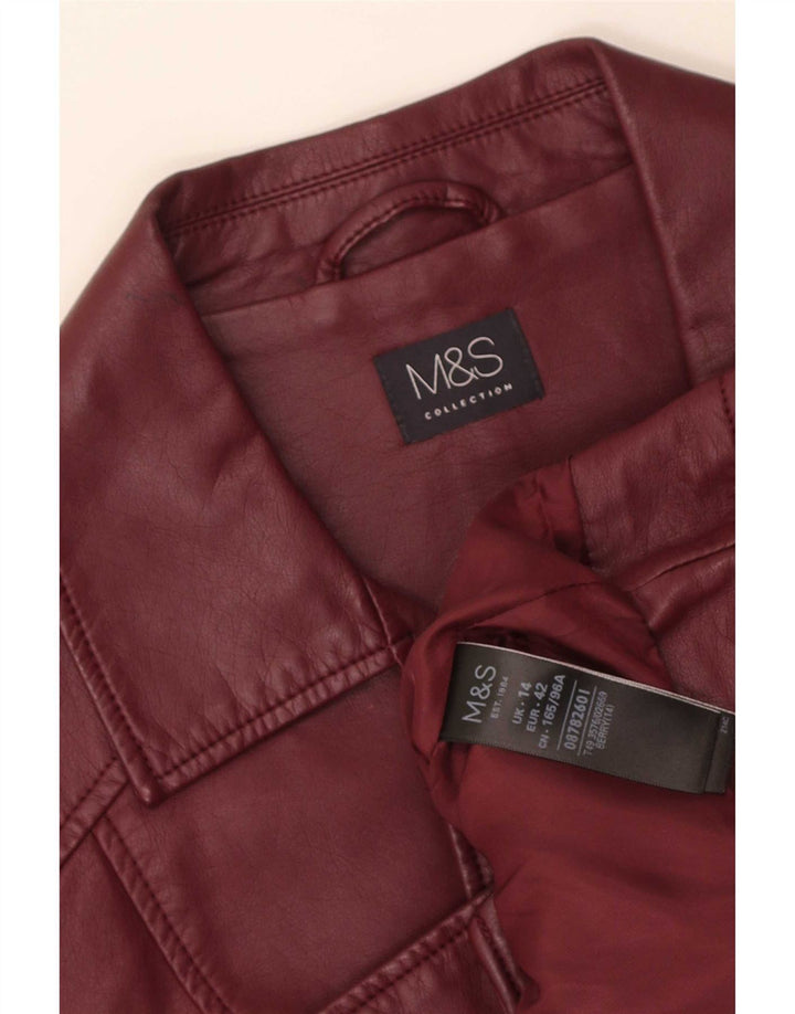 Giacca da motociclista in ecopelle Marks & Spencer da donna UK 14 grande bordeaux