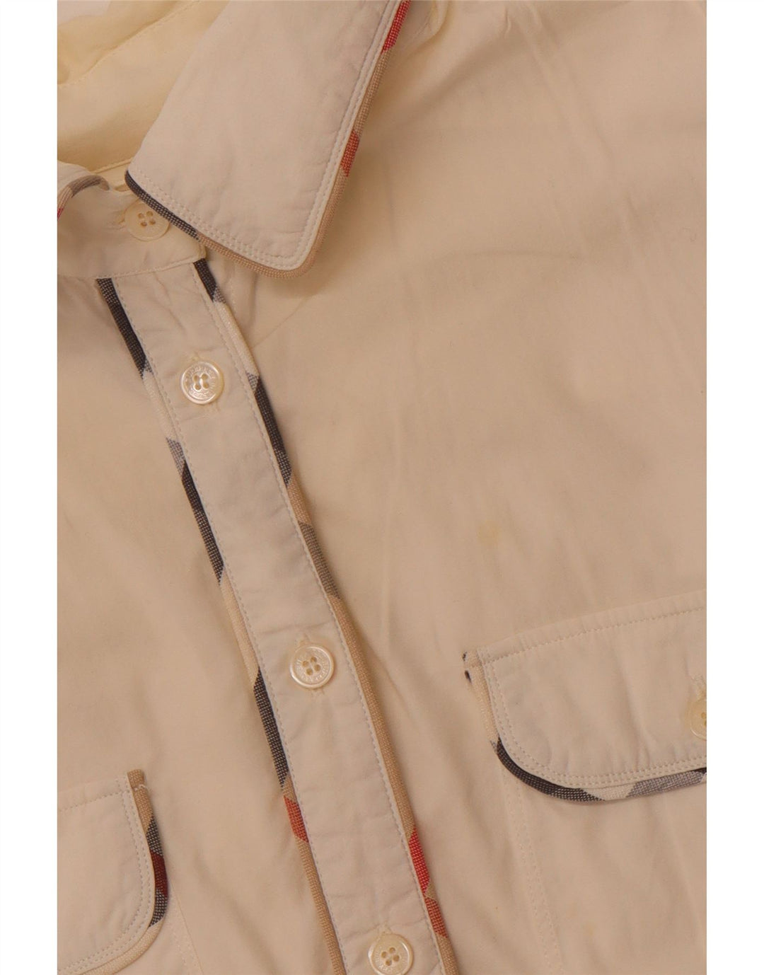 BURBERRY Camicia militare senza maniche da donna UK 14 Large in cotone bianco sporco