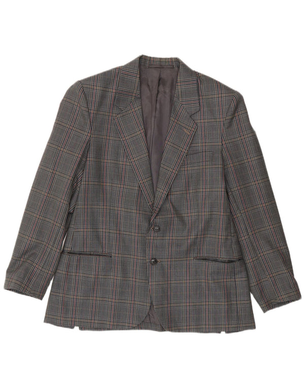 Giacca blazer vintage da uomo a 2 bottoni IT 50 grande lana vergine a quadri grigi