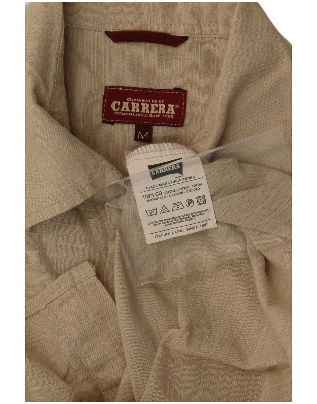 CARRERA Camicia Uomo Manica Corta Cotone Gessato Beige Medio