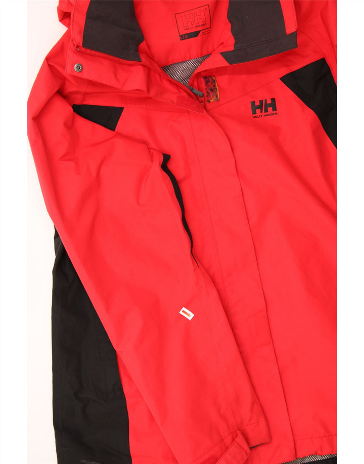 HELLY HANSEN Womens Hooded Rain Jacket UK 16 Large Red Colourblock Vintage Helly Hansen and Second-Hand Helly Hansen from Messina Hembry 