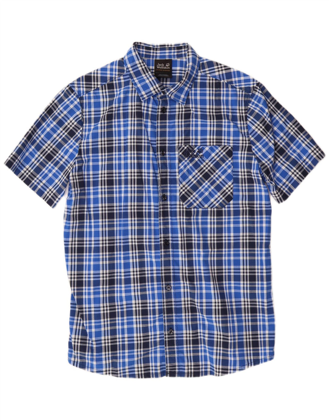 JACK WOLFSKIN Camicia a maniche corte da uomo UK 36/38 Poliammide a quadri piccoli blu