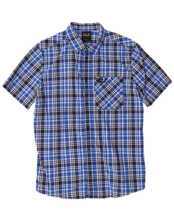 JACK WOLFSKIN Camicia a maniche corte da uomo UK 36/38 Poliammide a quadri piccoli blu