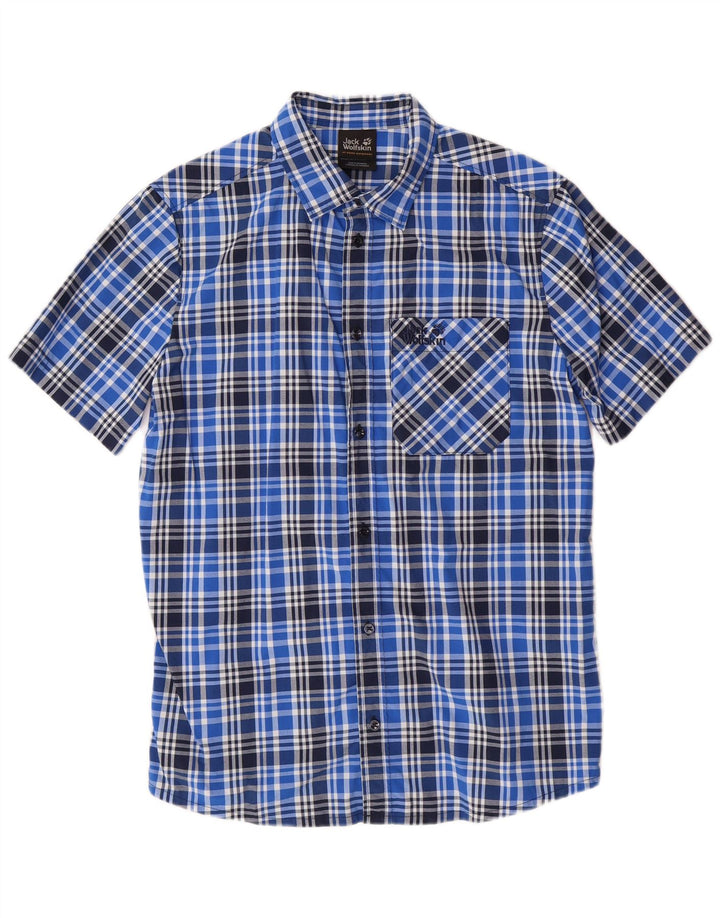 JACK WOLFSKIN Camicia a maniche corte da uomo UK 36/38 Poliammide a quadri piccoli blu