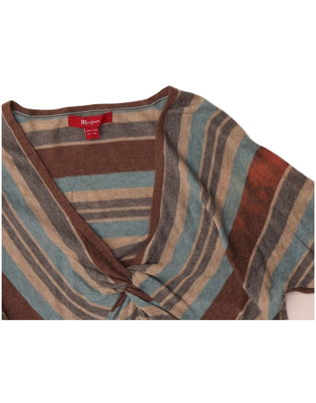 MONSOON Maglione da donna con scollo a V UK 12 Medio a righe multicolore