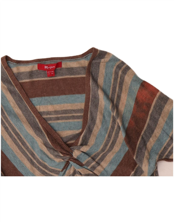 MONSOON Maglione da donna con scollo a V UK 12 Medio a righe multicolore