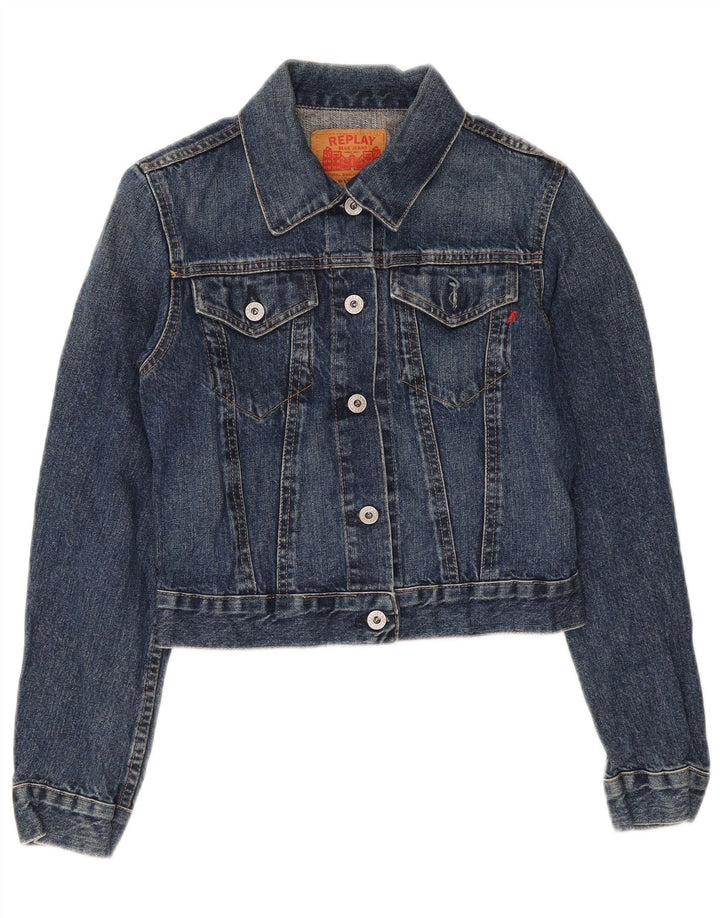 Giacca in denim corta da donna Replay UK 8 piccola in cotone blu