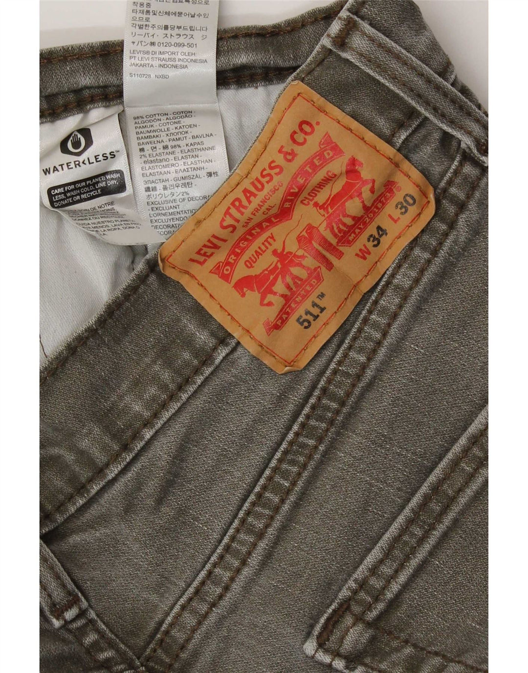 Levi's Uomo 511 Slim Jeans W34 L30 Cotone Marrone