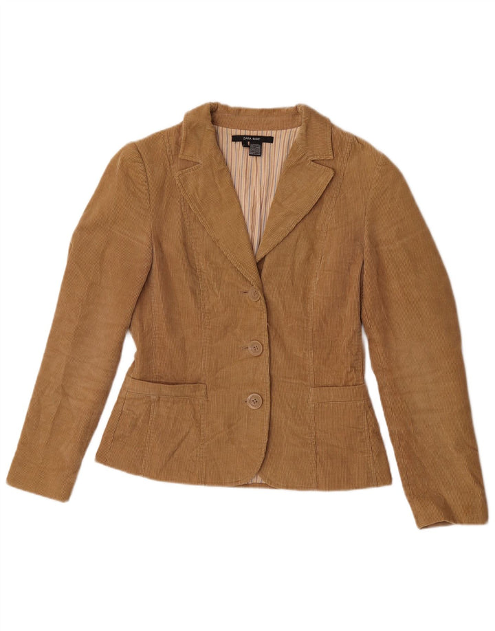 Giacca da donna Zara in velluto a coste a 3 bottoni, UK 12, cotone marrone medio