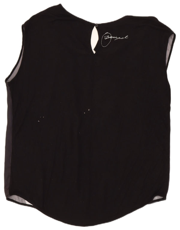 Desigual Donna Camicetta Senza Maniche Top UK 18 XL Nero Floreale