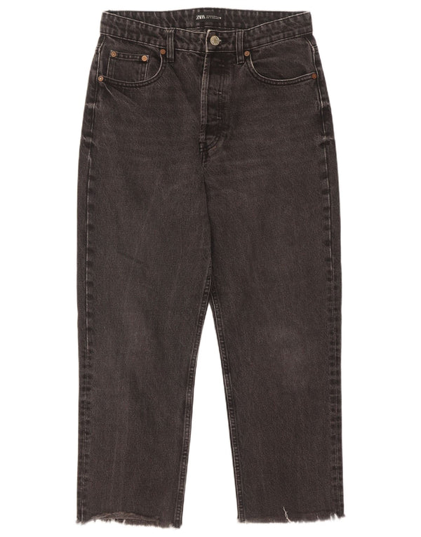 Jeans affusolati a vita alta corti da donna Zara EU 42 Large W32 L26 cotone nero