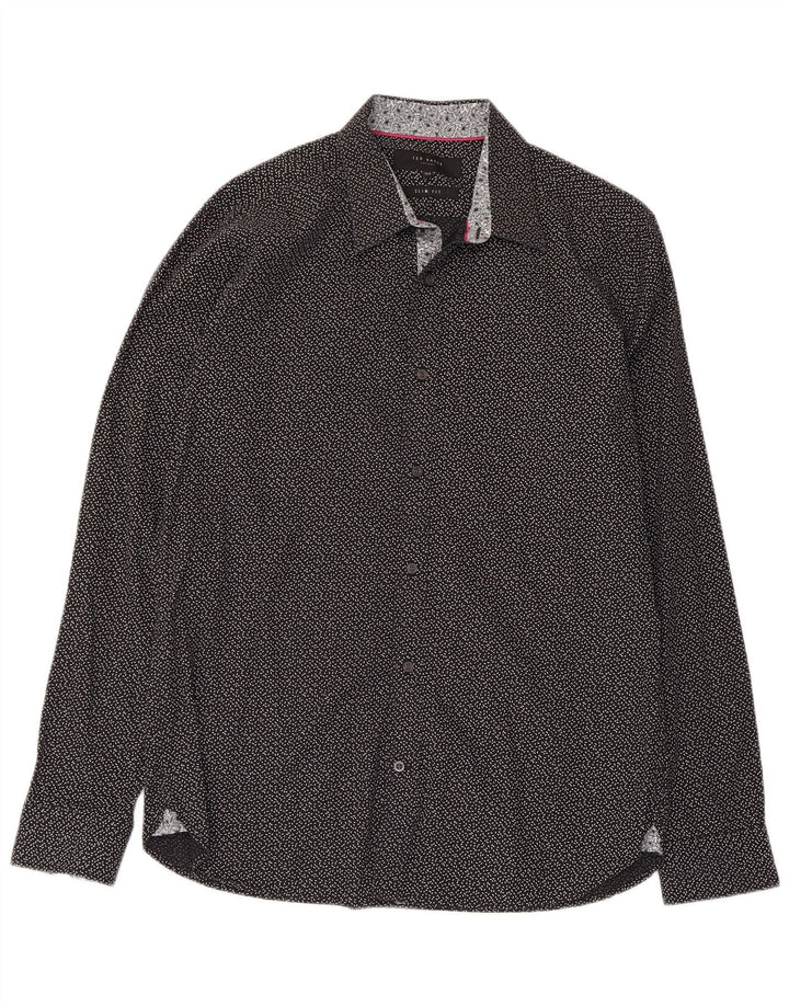 Ted Baker Camicia da uomo slim fit con motivo astratto taglia 15 1/2 media nera