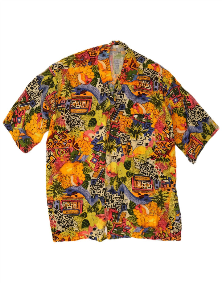 Camicia vintage da uomo a maniche corte con motivo floreale tropicale medio multicolore