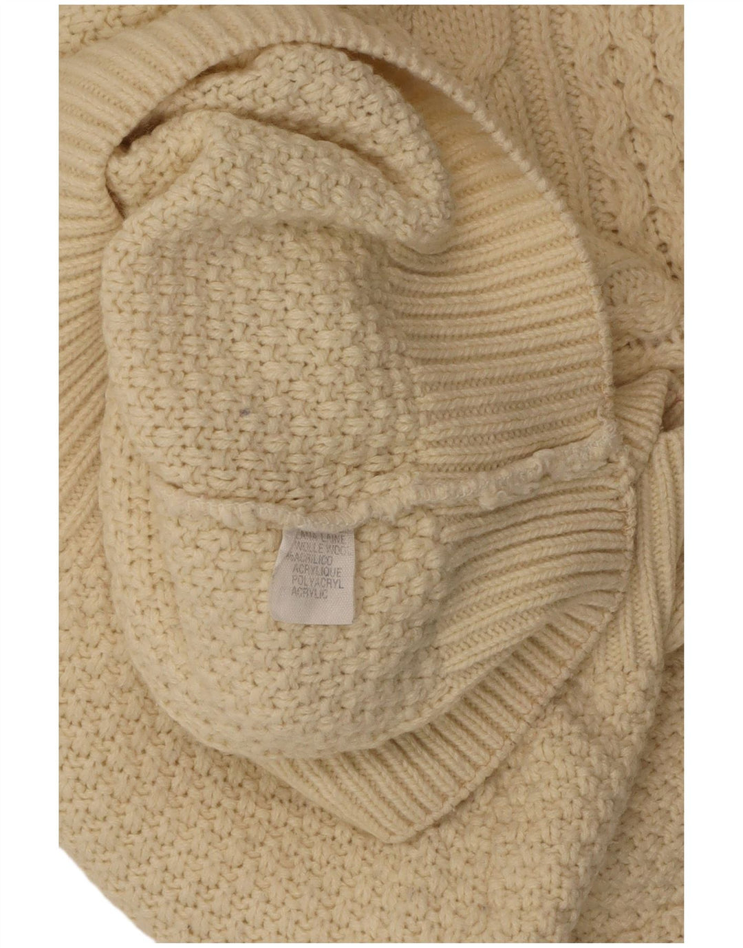 Maglione maglione collo alto da donna VINTAGE UK 18 XL lana bianca