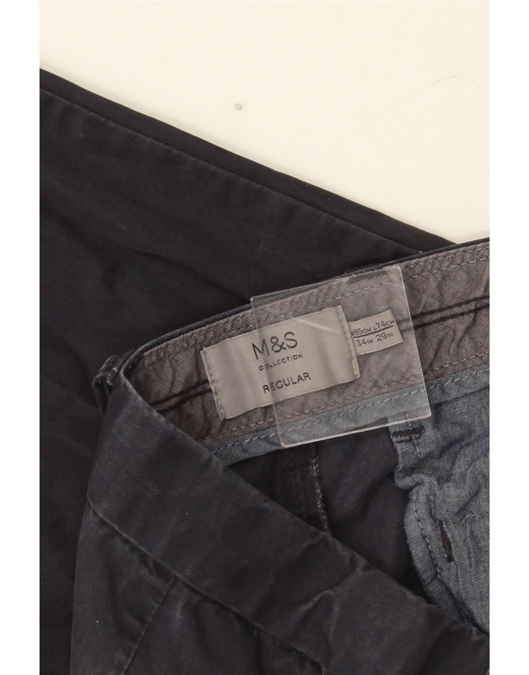 Pantaloni chino regolari da uomo Marks & Spencer W34 L29 cotone blu navy
