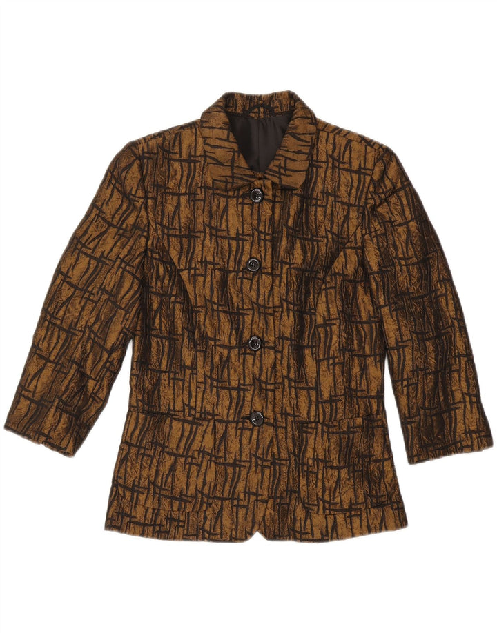Giacca blazer da donna con maniche a 3/4 VINTAGE UK 10 piccola marrone geometrica
