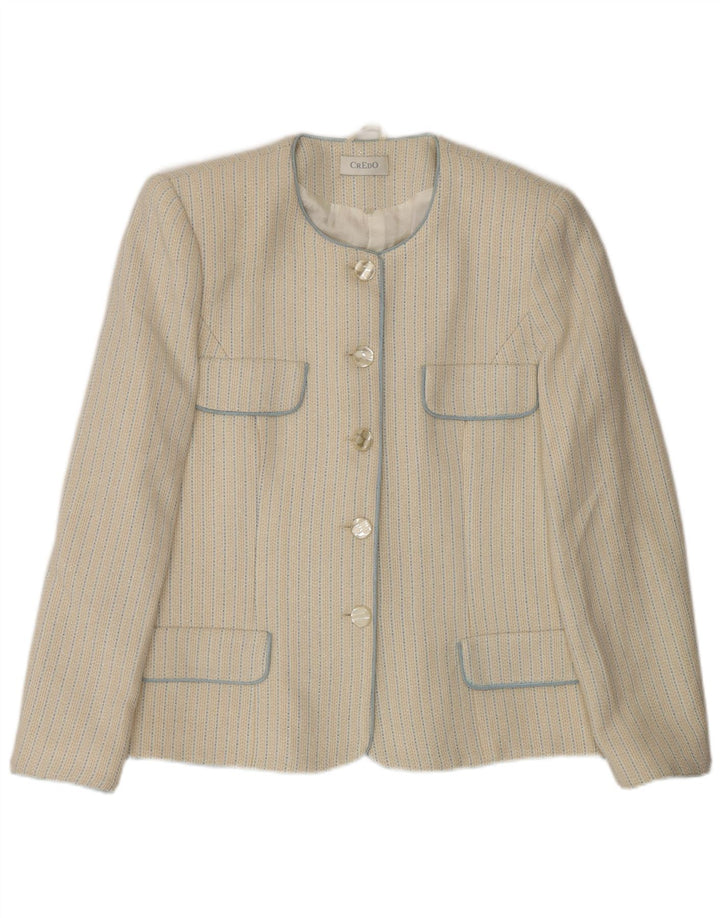 Giacca blazer vintage da donna a 5 bottoni IT 48 XL a righe bianco sporco