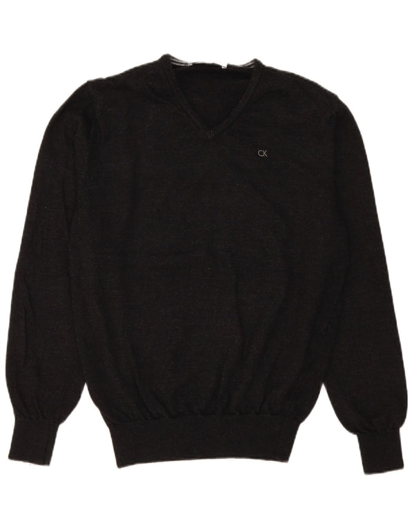 Maglione da uomo con scollo a V Calvin Klein, grande lana merino nera