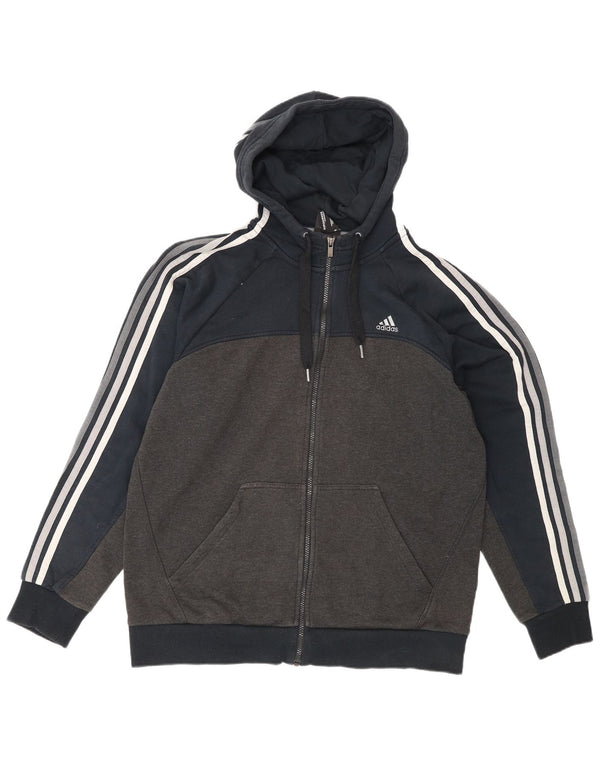 Maglione con cappuccio e zip da uomo Adidas grande in cotone color block grigio