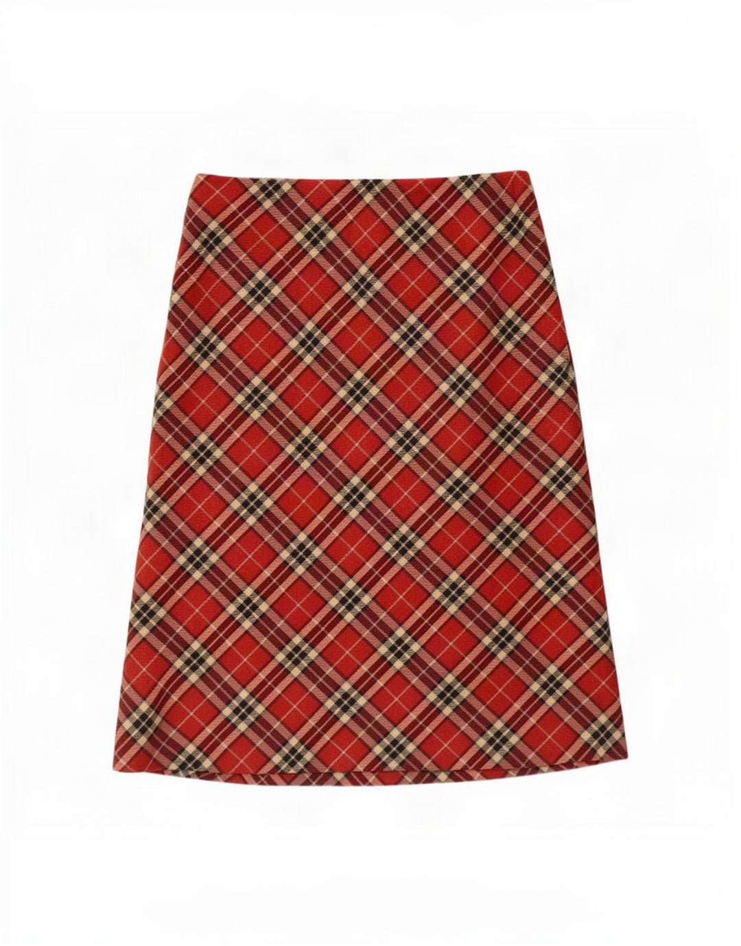 Gonna longuette da donna vintage IT 46 grande W32 lana vergine scozzese rossa