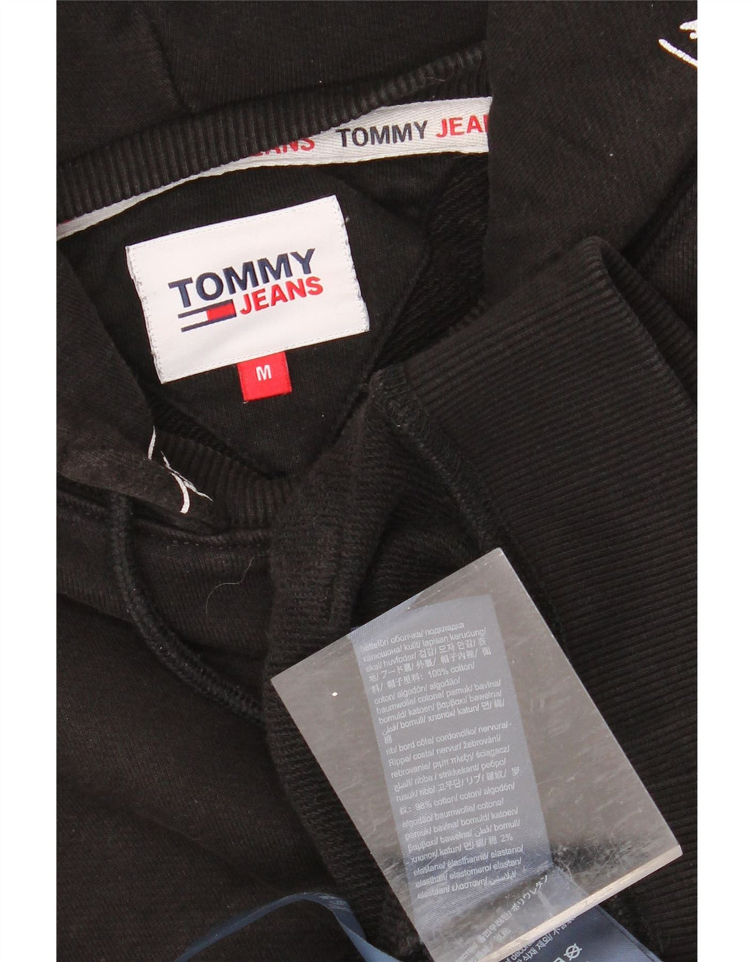 TOMMY HILFIGER Mens Graphic Hoodie Jumper Medium Black Cotton