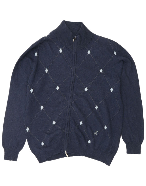 Maglione cardigan da uomo Lotto 2XL Blu navy a rombi/cotone diamante