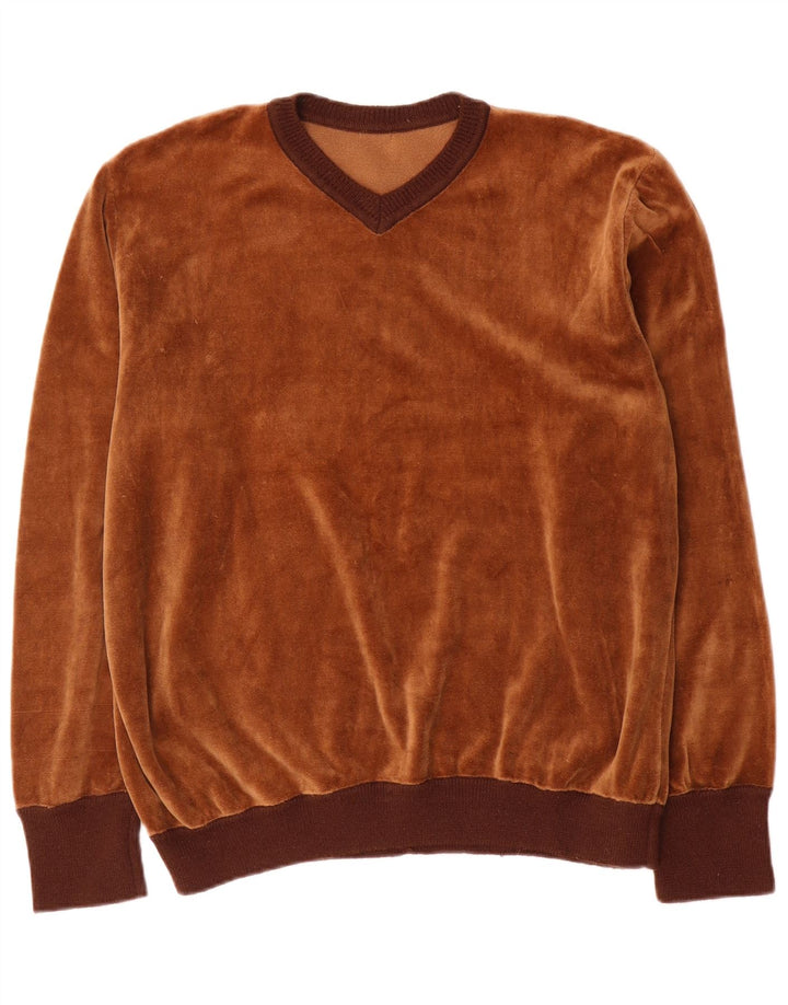 Felpa vintage da uomo in velluto, maglione grande marrone