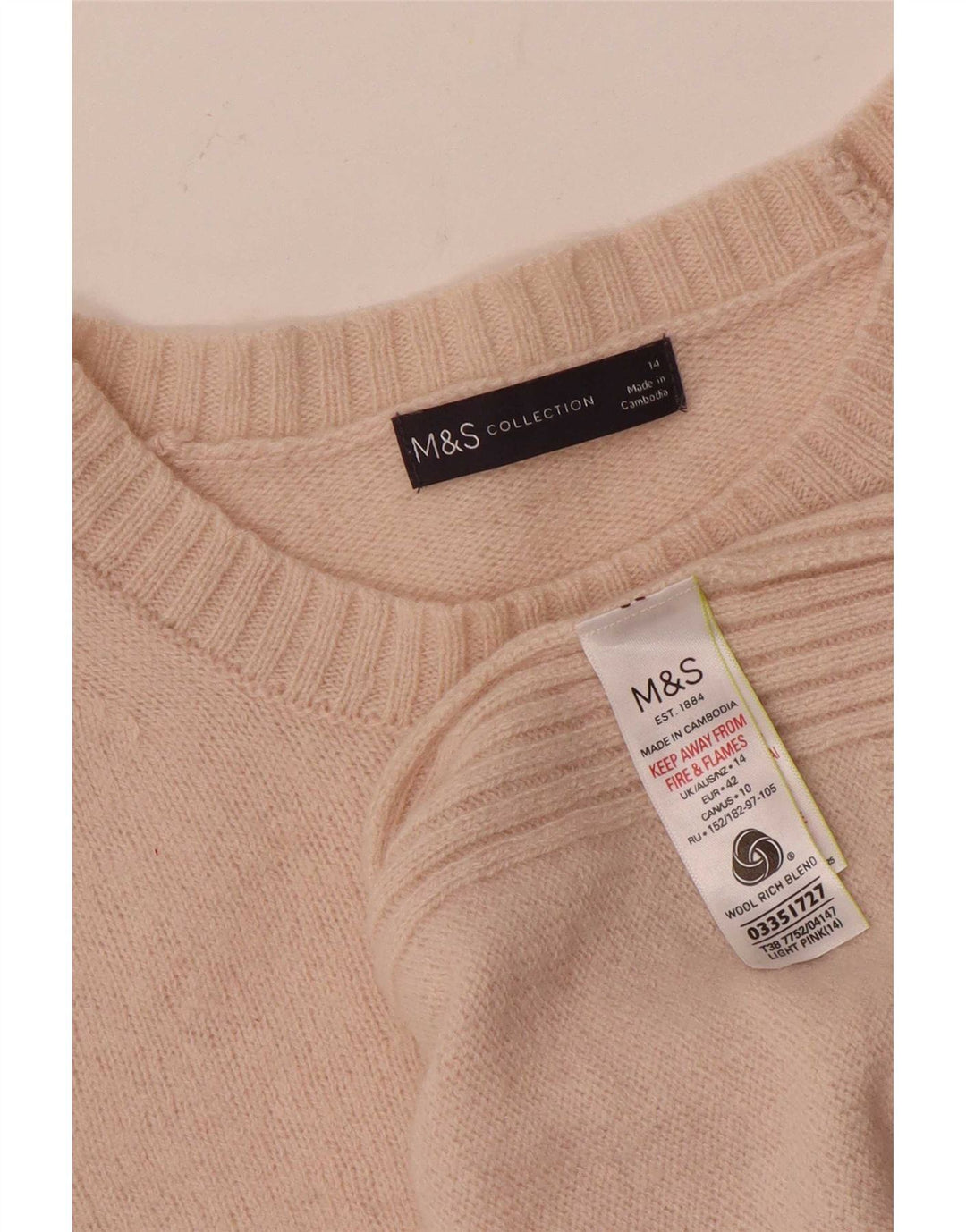 Maglione maglione con scollo a barca da donna Marks & Spencer UK 14 Lana rosa medio