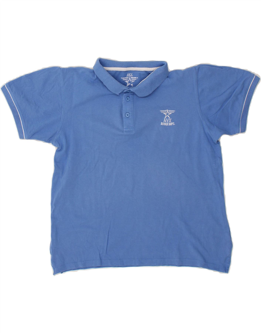 AVIREX Womens Graphic Polo Shirt UK 16 Large Blue Vintage Avirex and Second-Hand Avirex from Messina Hembry 